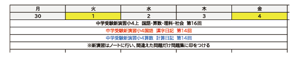 e-Liveのみ利用型私立中学のスケジュール例1